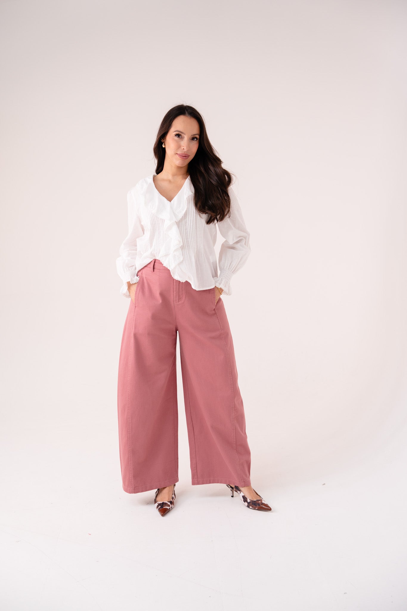 Holly Pleat & Ruffle Blouse In White