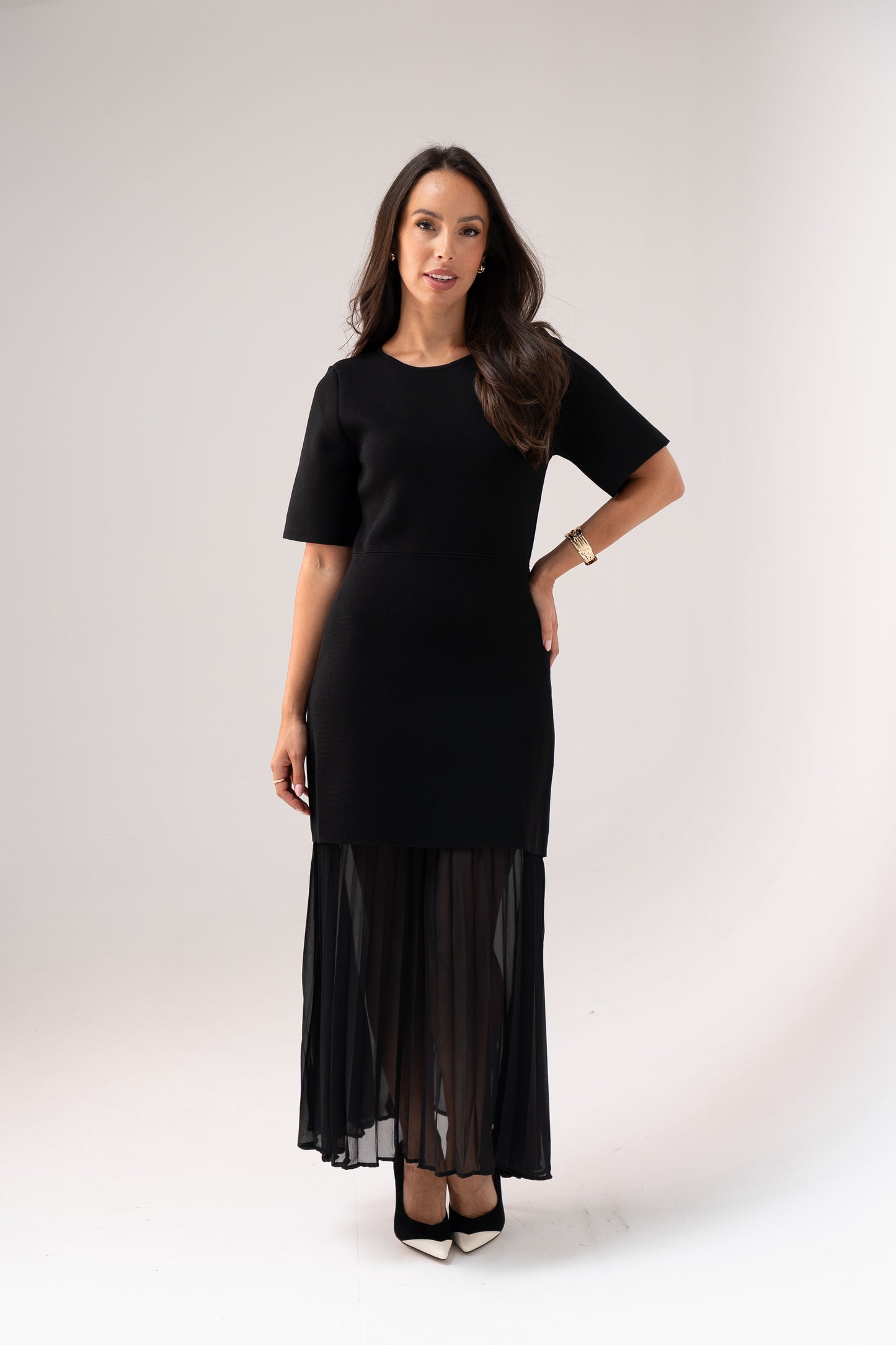 Holly Pleated Contrast Dress In Black