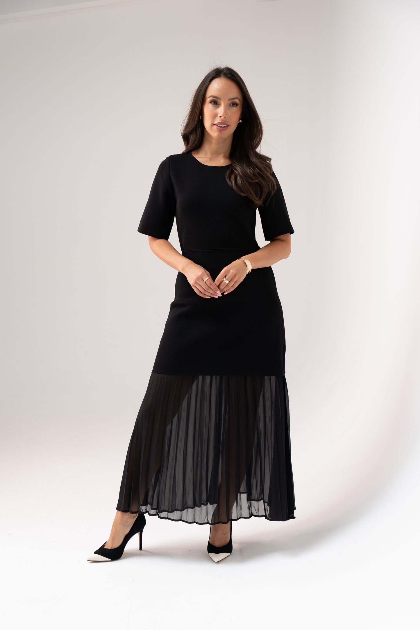 Holly Pleated Contrast Dress In Black