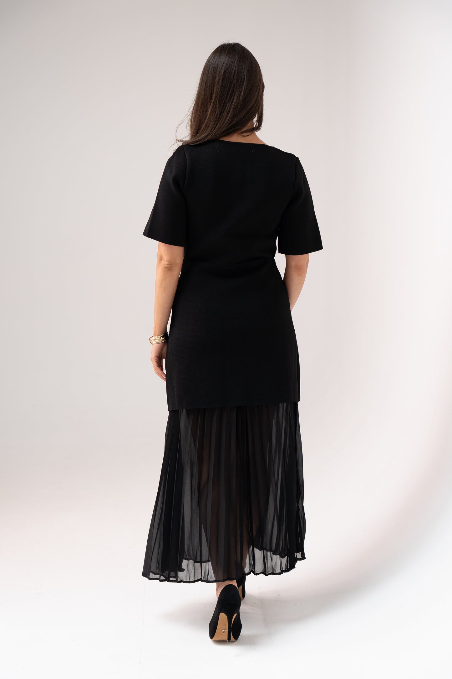 Holly Pleated Contrast Dress In Black