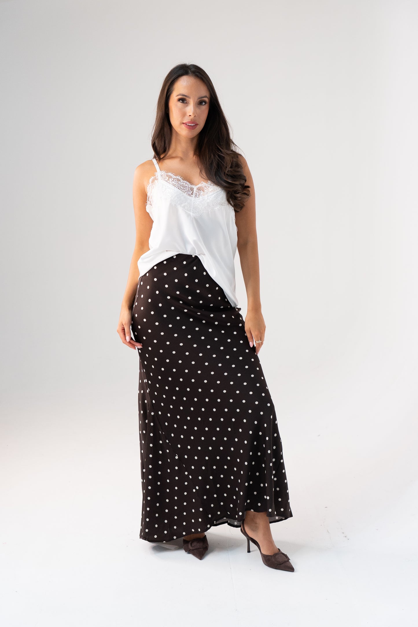 Holly Polka Dot Skirt In Chocolate