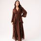 Holly Ruched Detail Ruffle Dress In Coffee