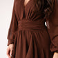 Holly Ruched Detail Ruffle Dress In Coffee
