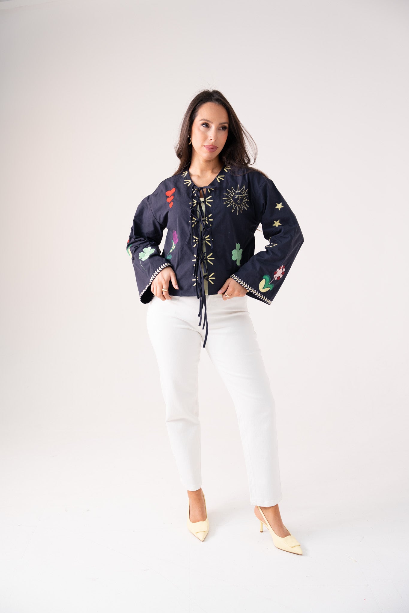 Holly Tie Front Embroidered Shirt In Navy