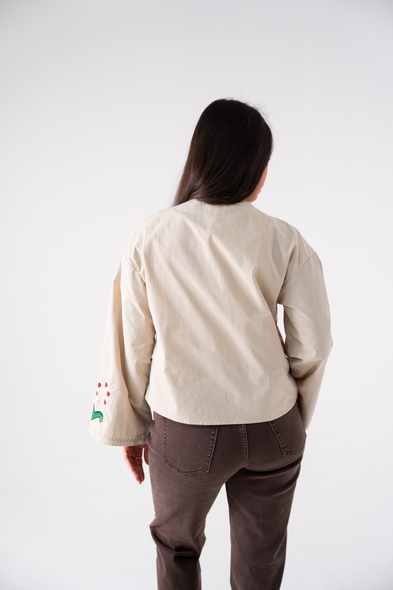Holly Tie Front Embroidered Shirt In Neutral