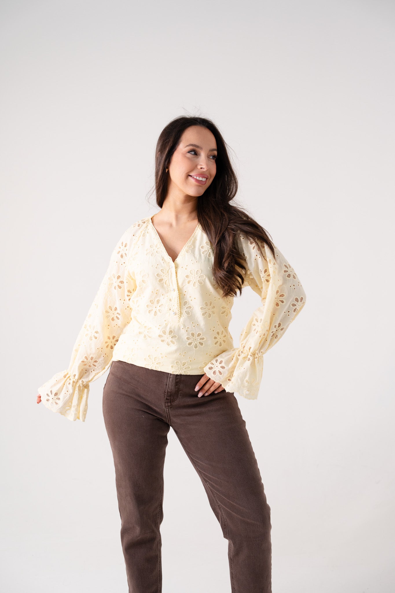 Holly Floral Broderie Anglaise Blouse In Lemon