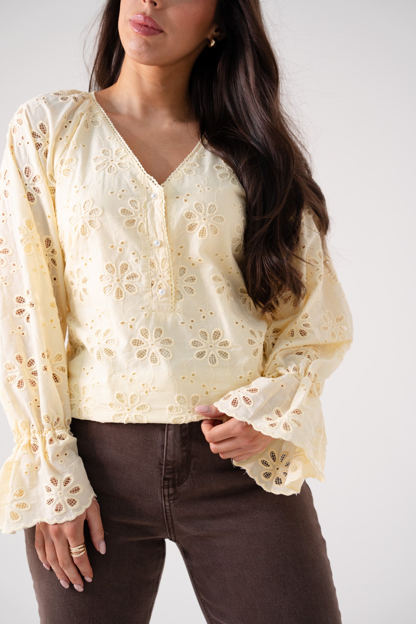 Holly Floral Broderie Anglaise Blouse In Lemon
