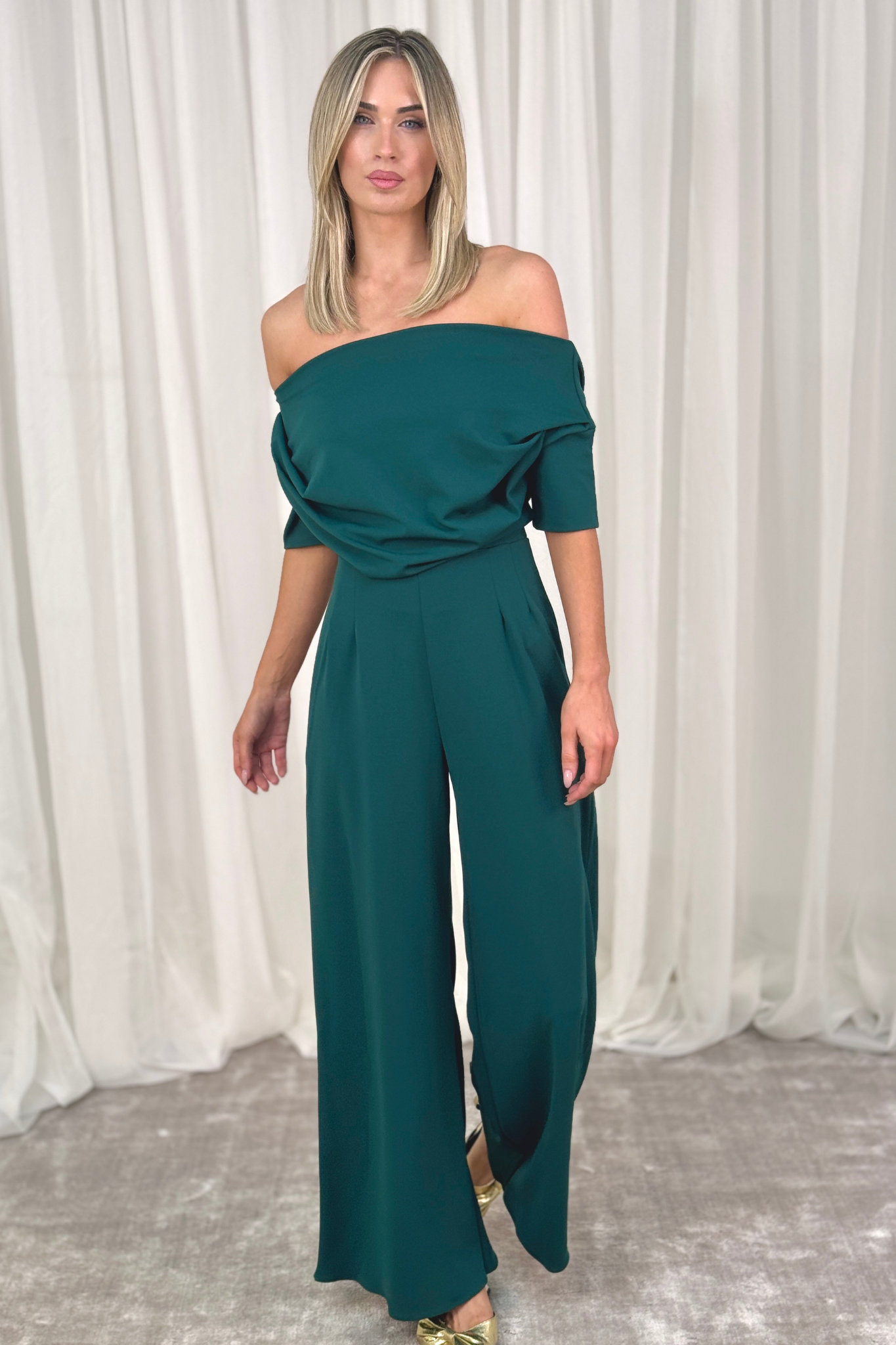 Alexandra Drape Front Jumpsuit In Forest Green