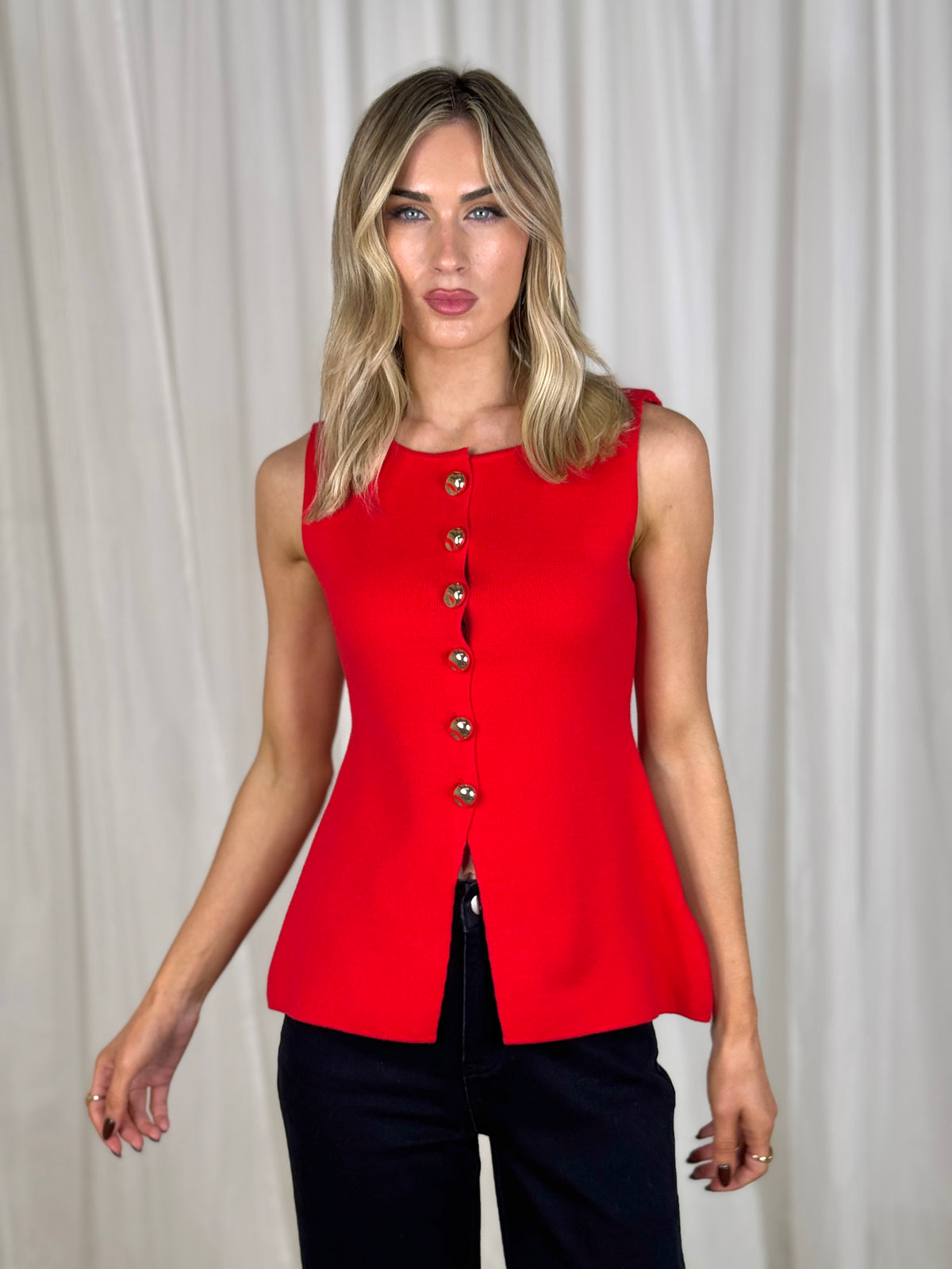 Kendra Split Hem Waistcoat In Red