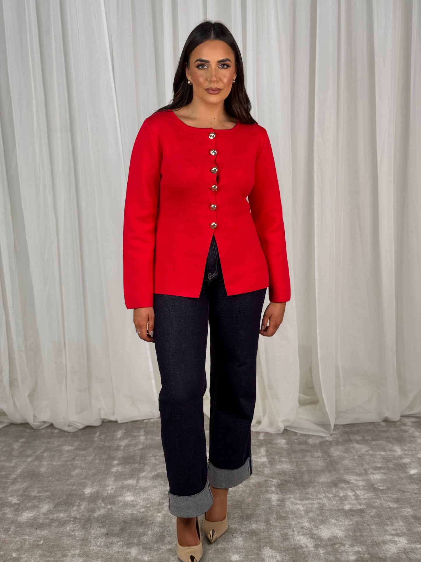 Kendra Split Hem Cardigan In Red