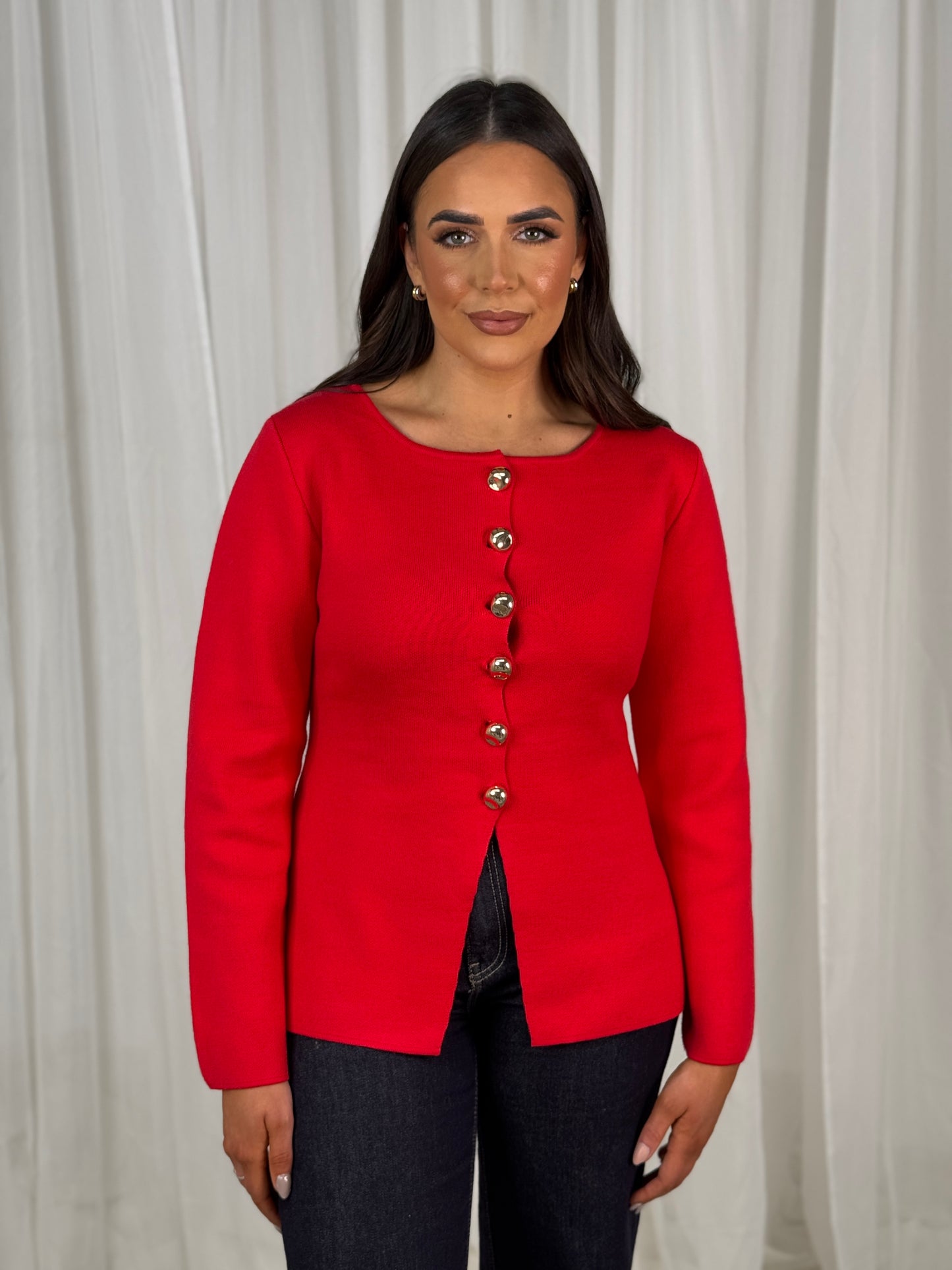 Kendra Split Hem Cardigan In Red