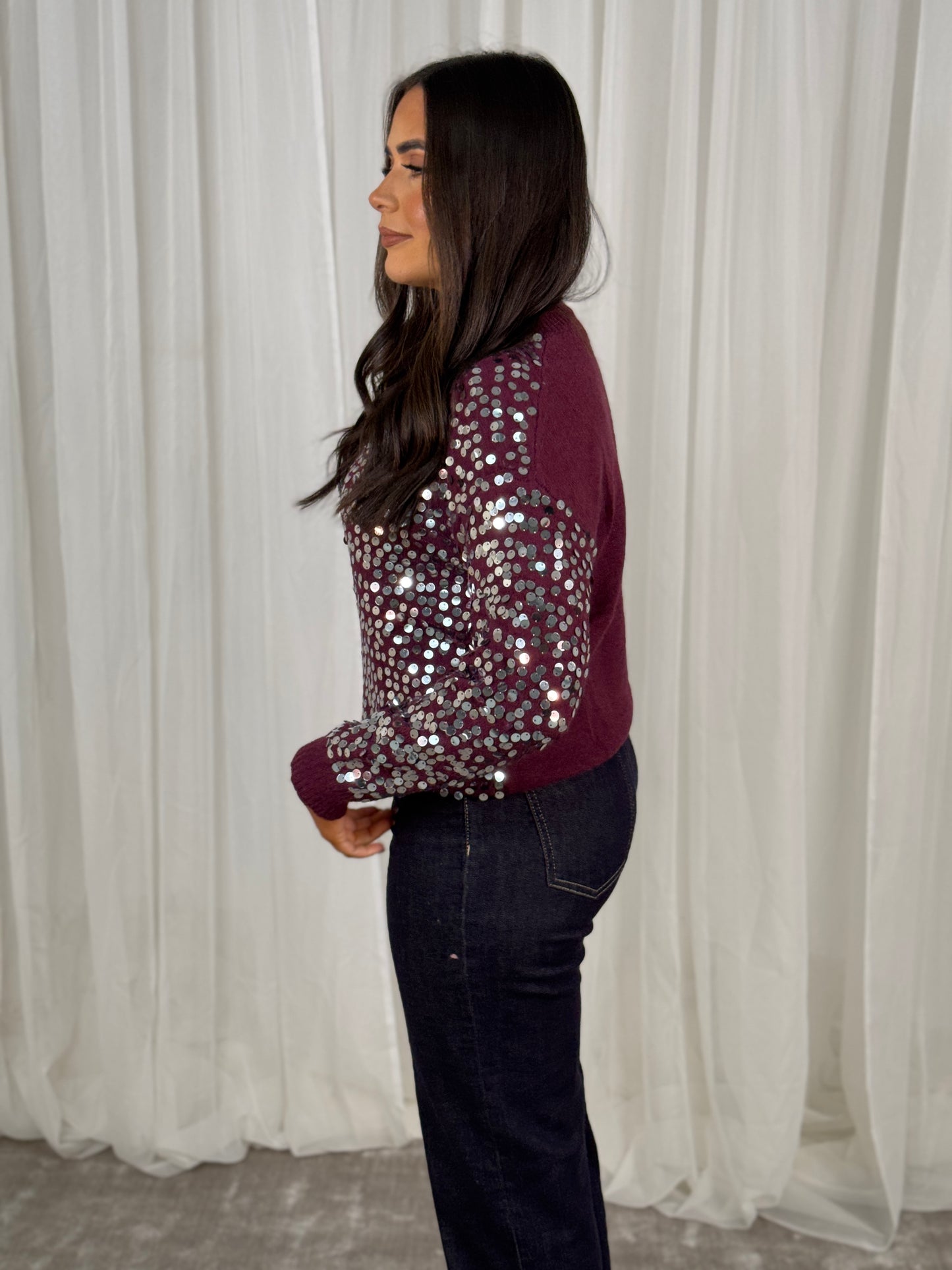 Kendra Sequin Sweatshirt In Bordeaux