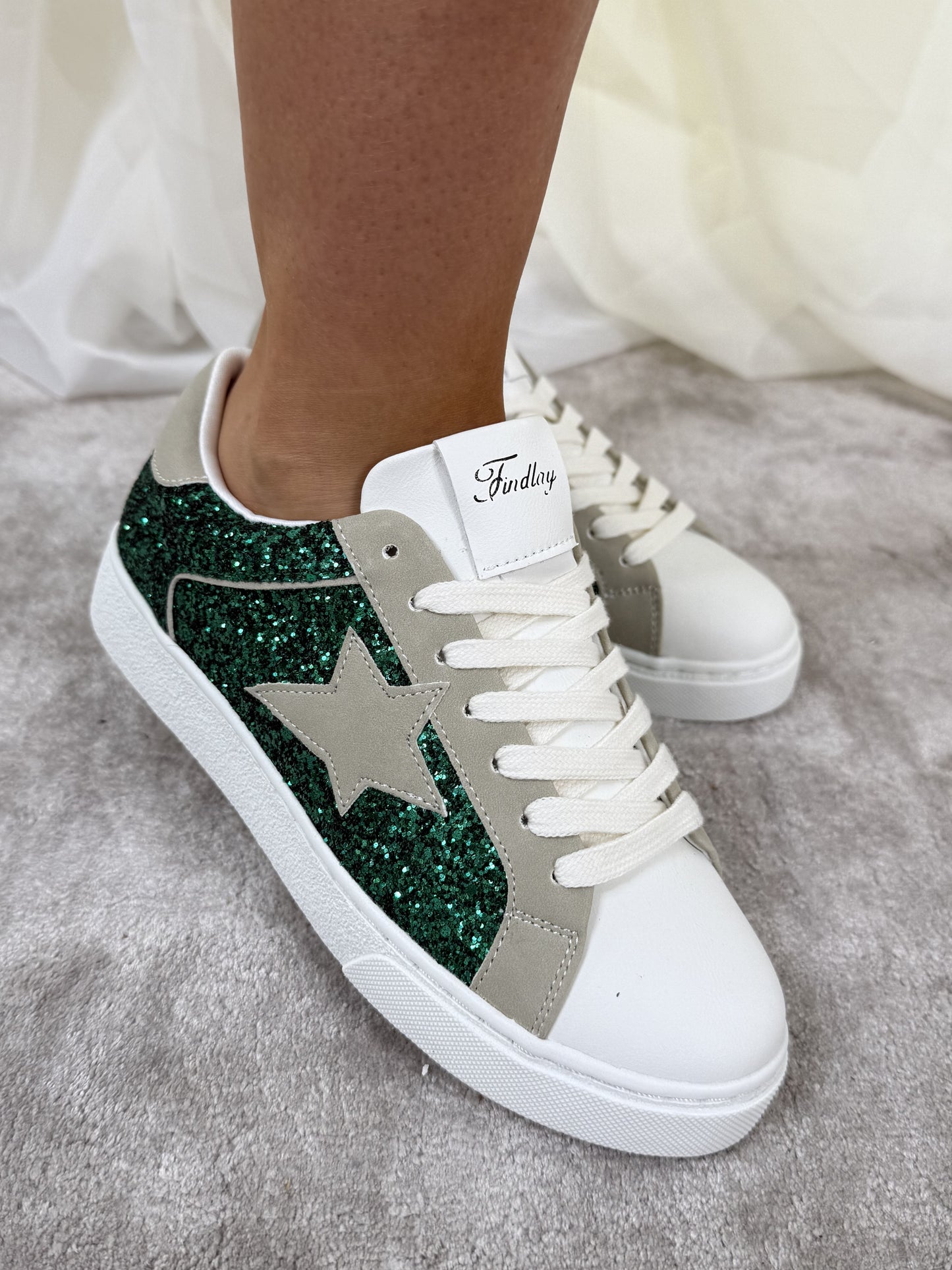 Faith Sequin Trainer In Green