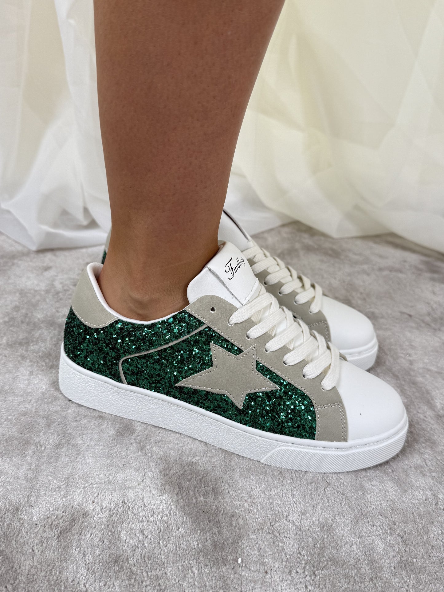 Faith Sequin Trainer In Green