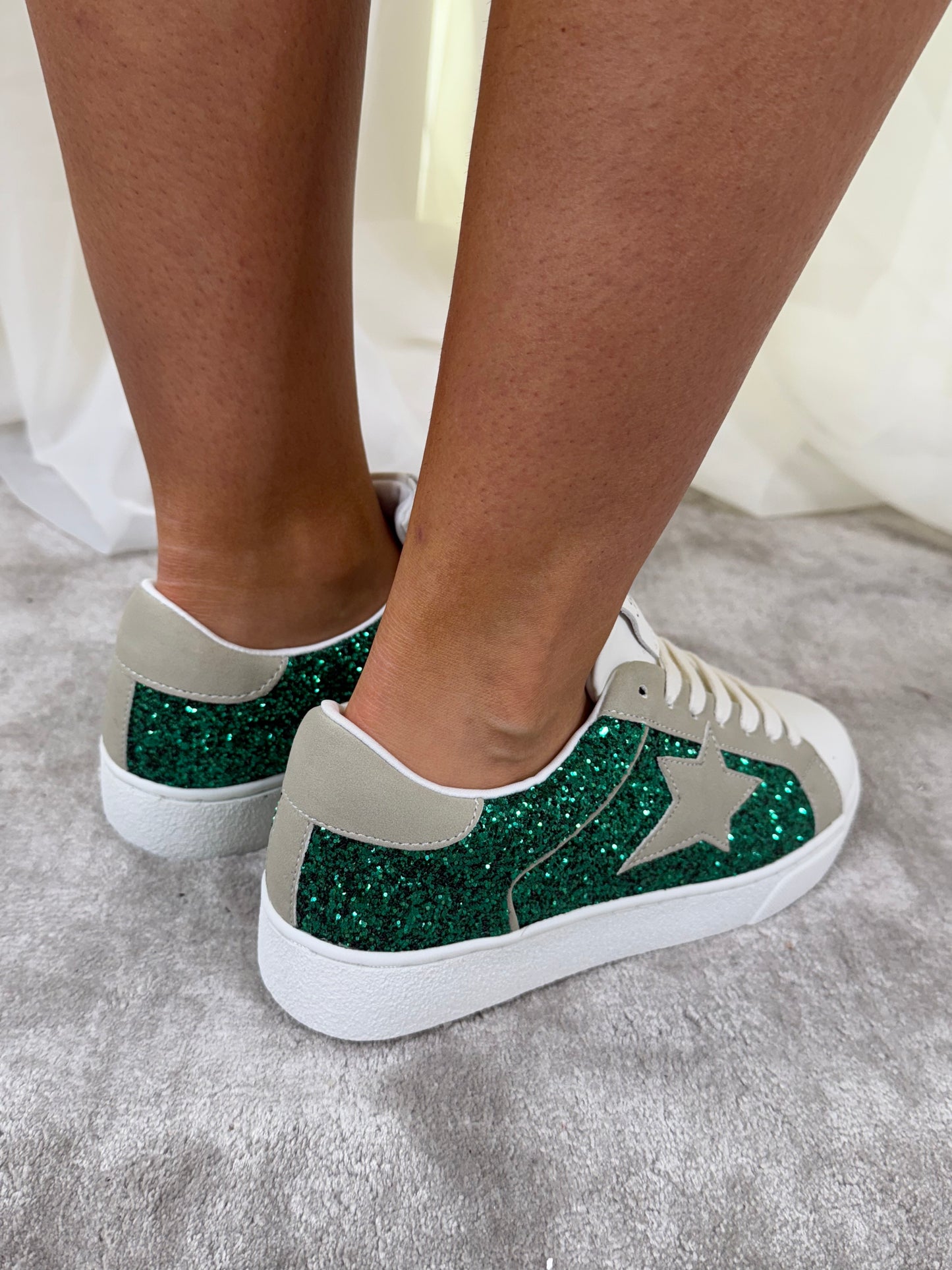 Faith Sequin Trainer In Green