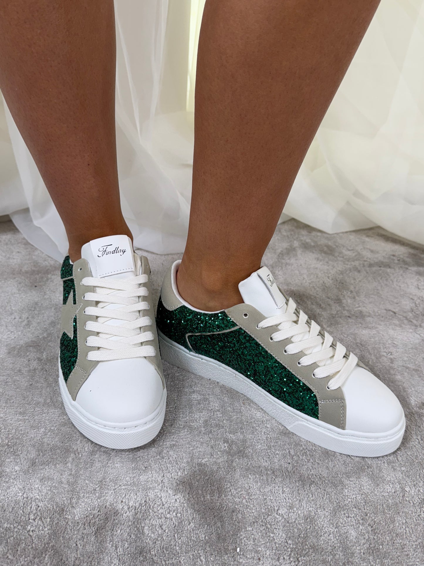 Faith Sequin Trainer In Green