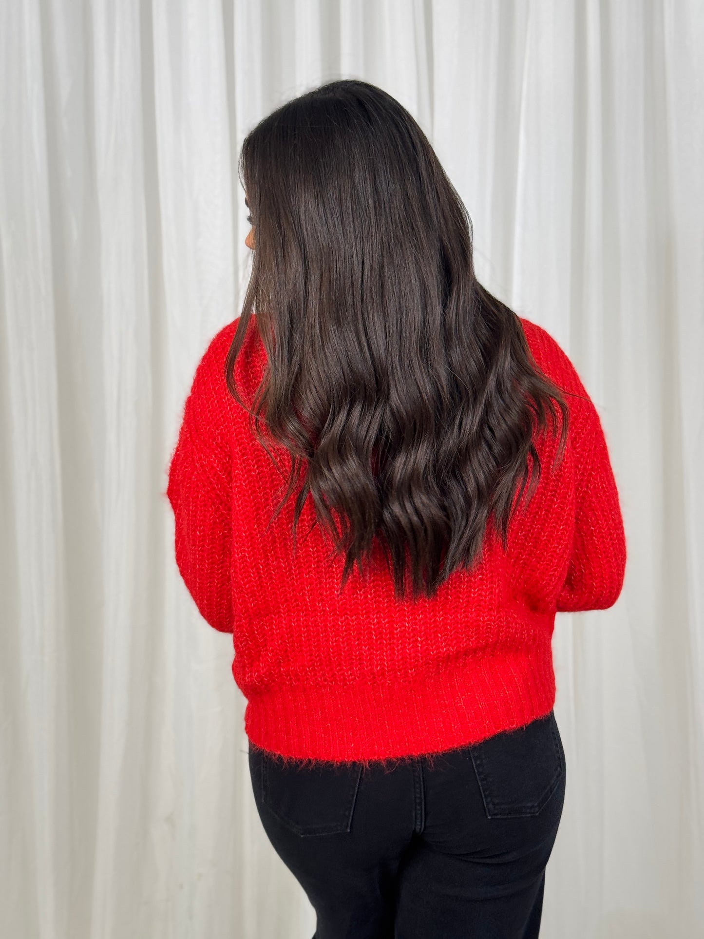 Caitlyn Ribbed Knit Polo Neck In Red