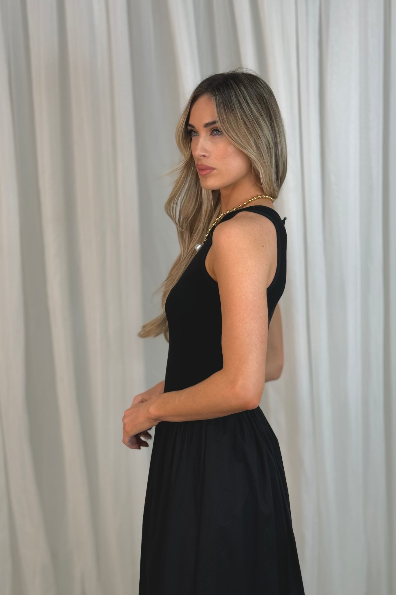 Erica Drop Waist Midi Dress In Black