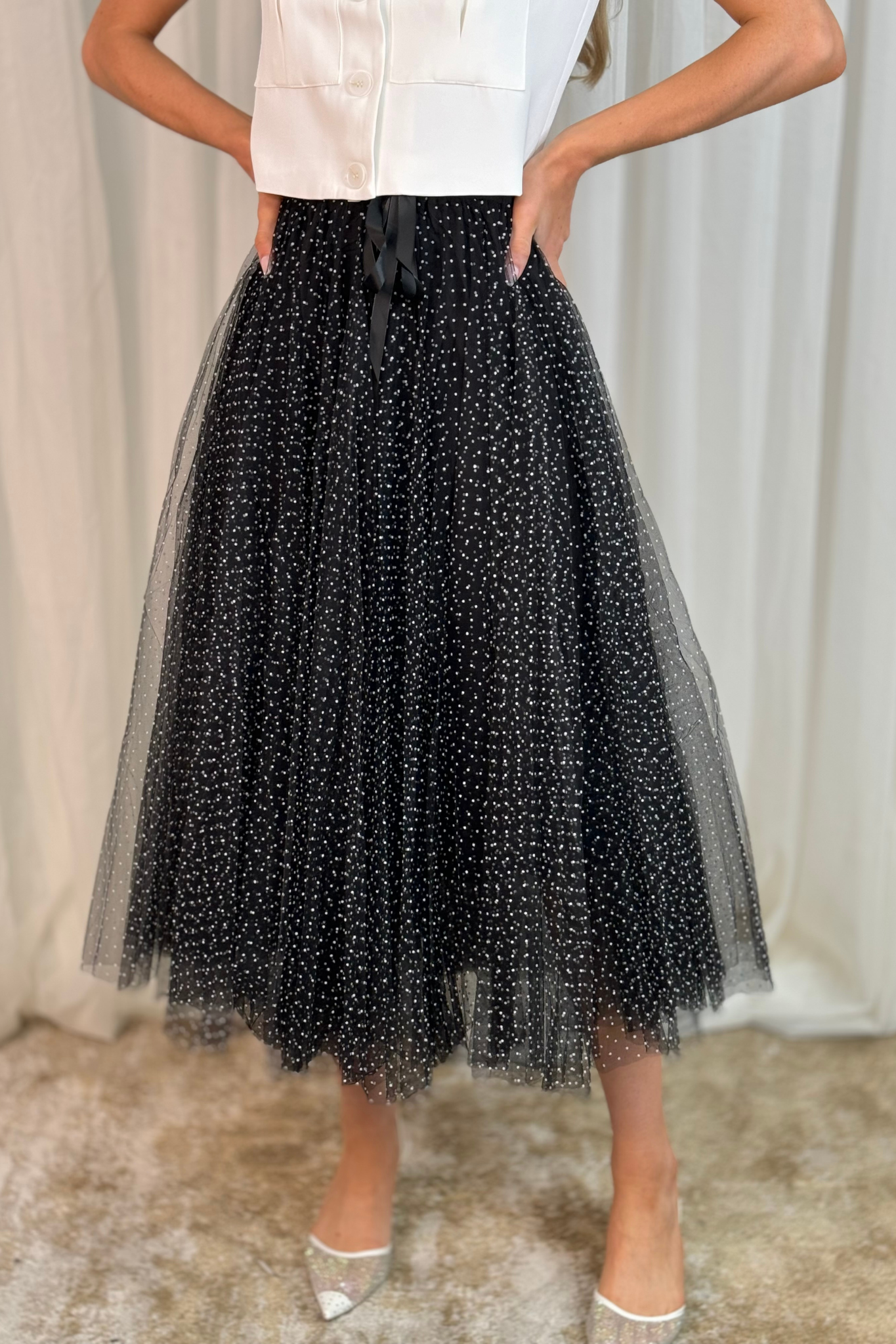 Carolyn Polka Dot Tulle Skirt In Navy