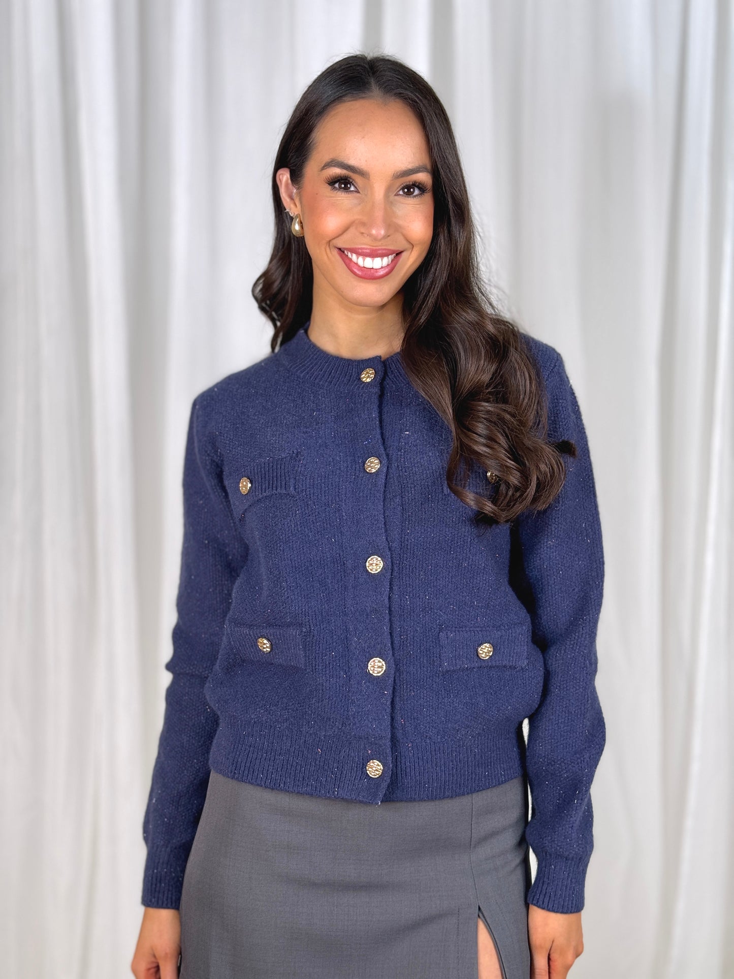 Elsa Pocket Front Cardigan In Navy