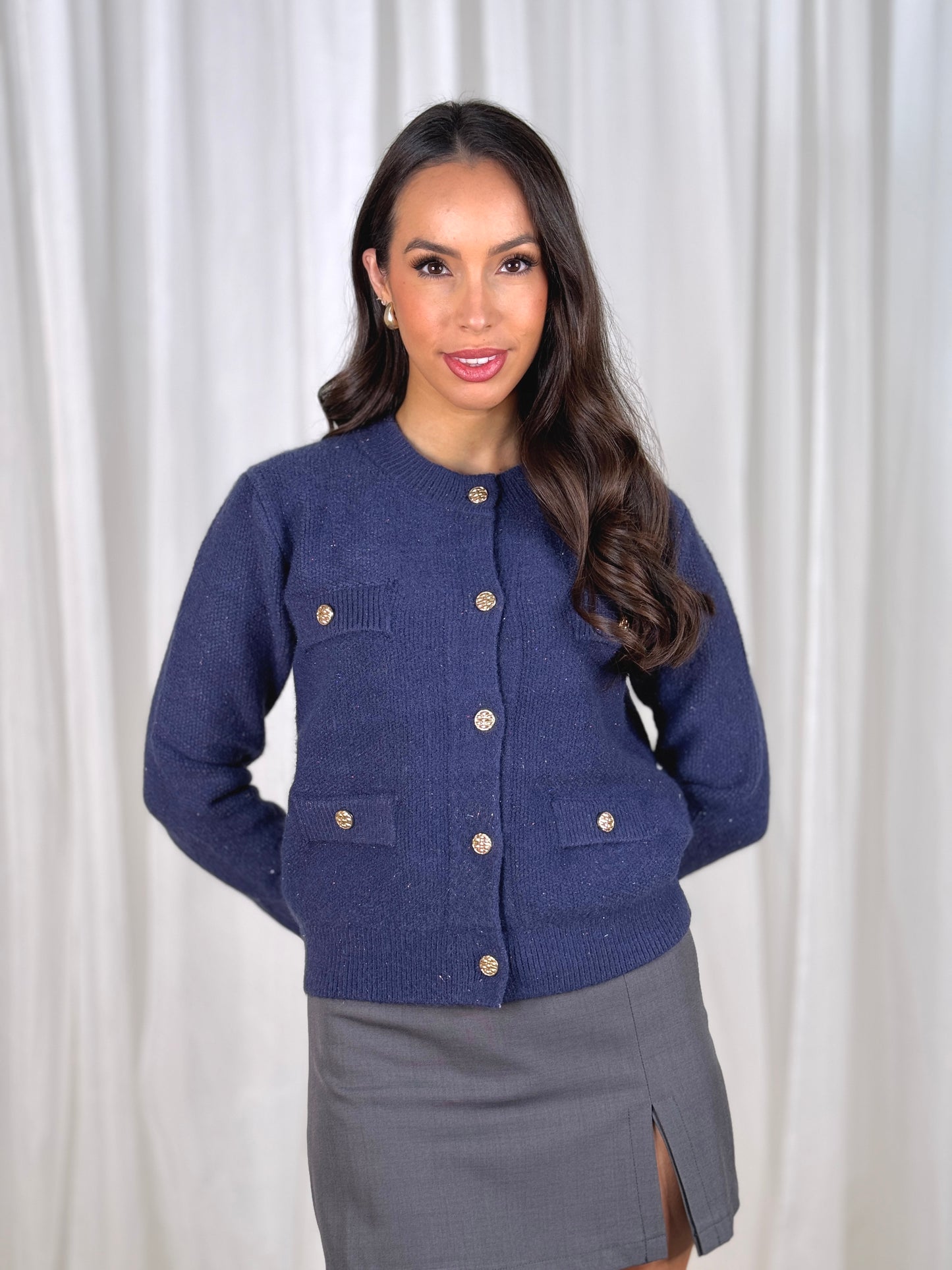 Elsa Pocket Front Cardigan In Navy