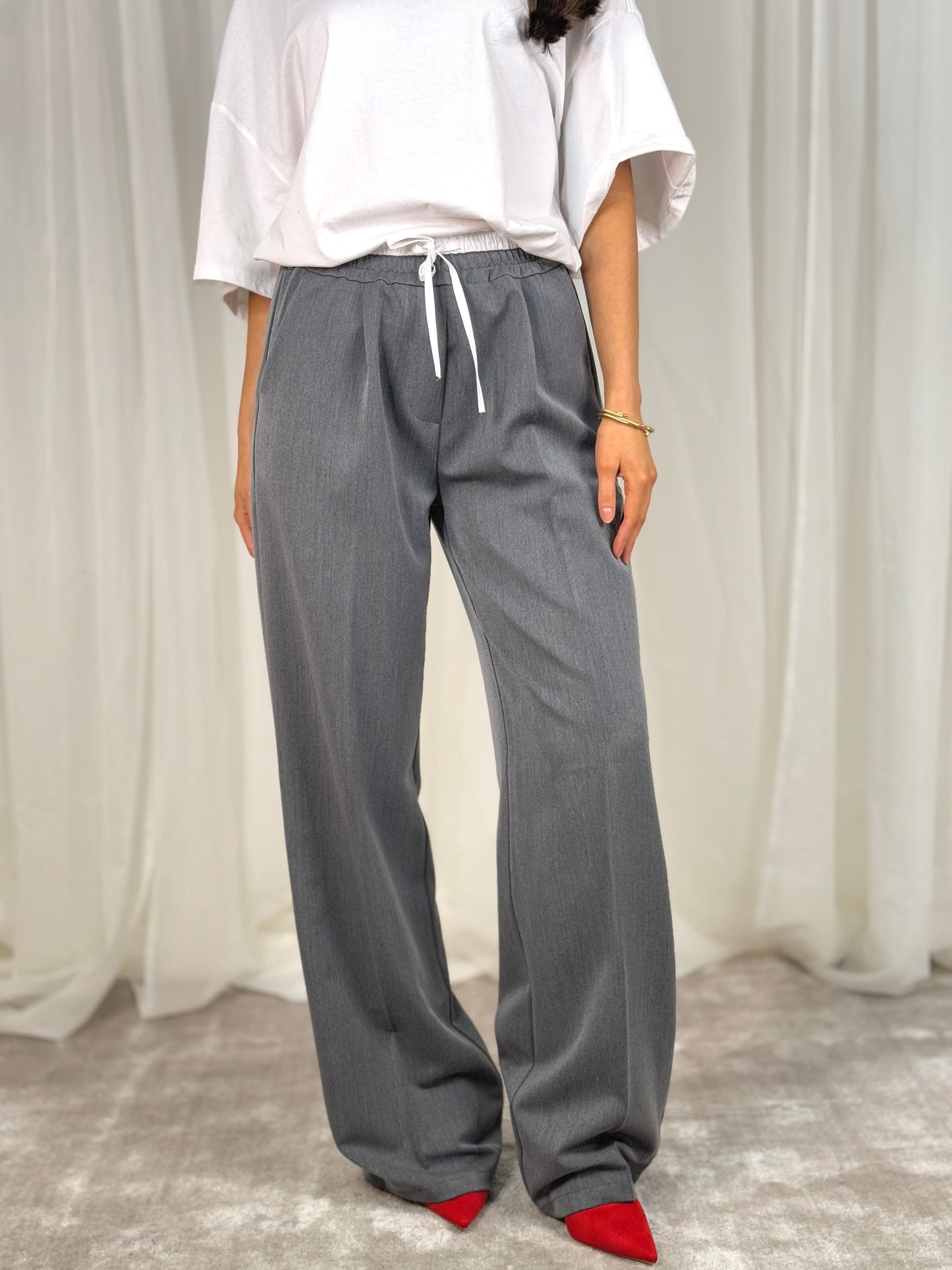 Erica Drawstring Waist Trousers In Grey