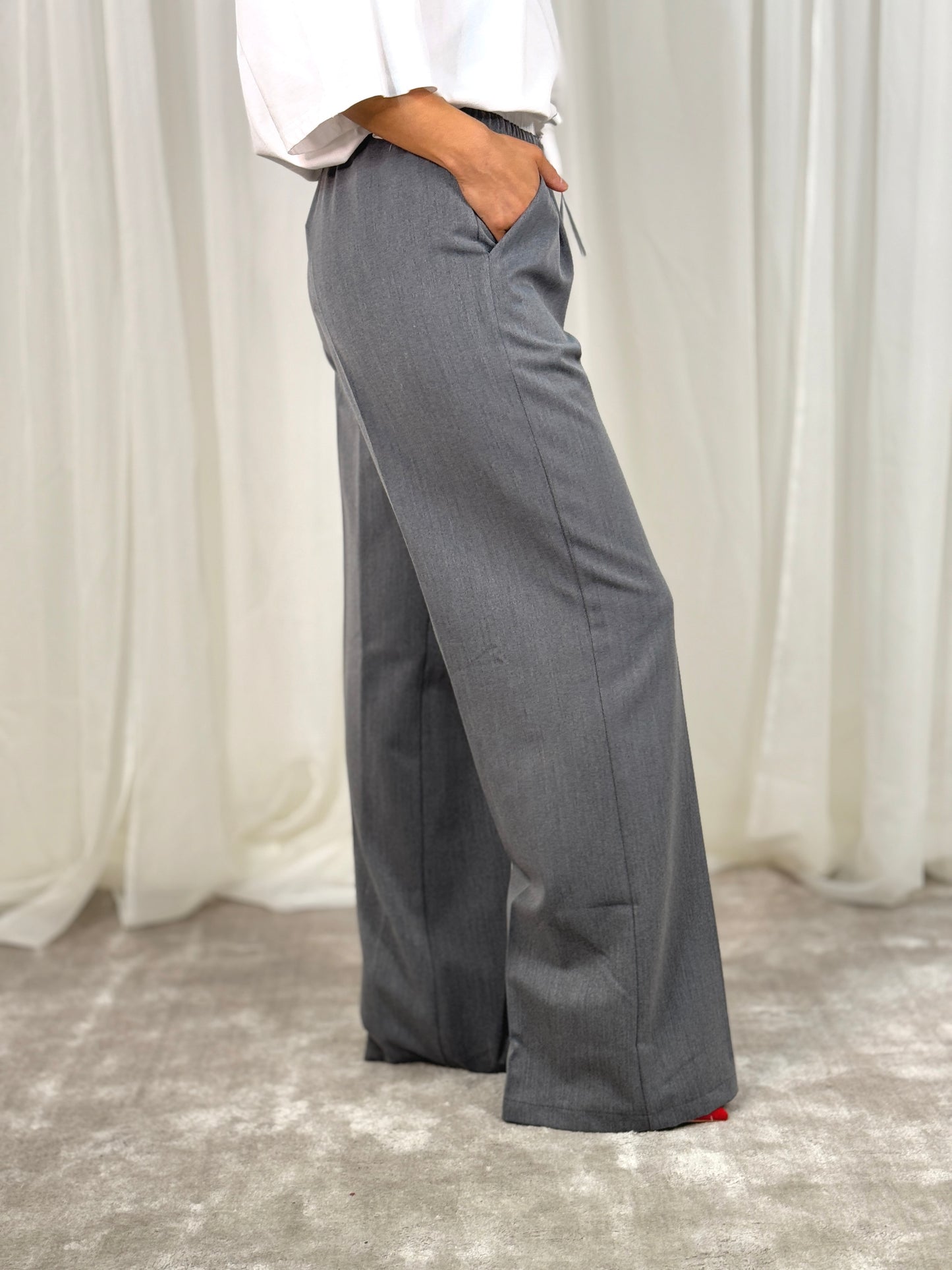 Erica Drawstring Waist Trousers In Grey