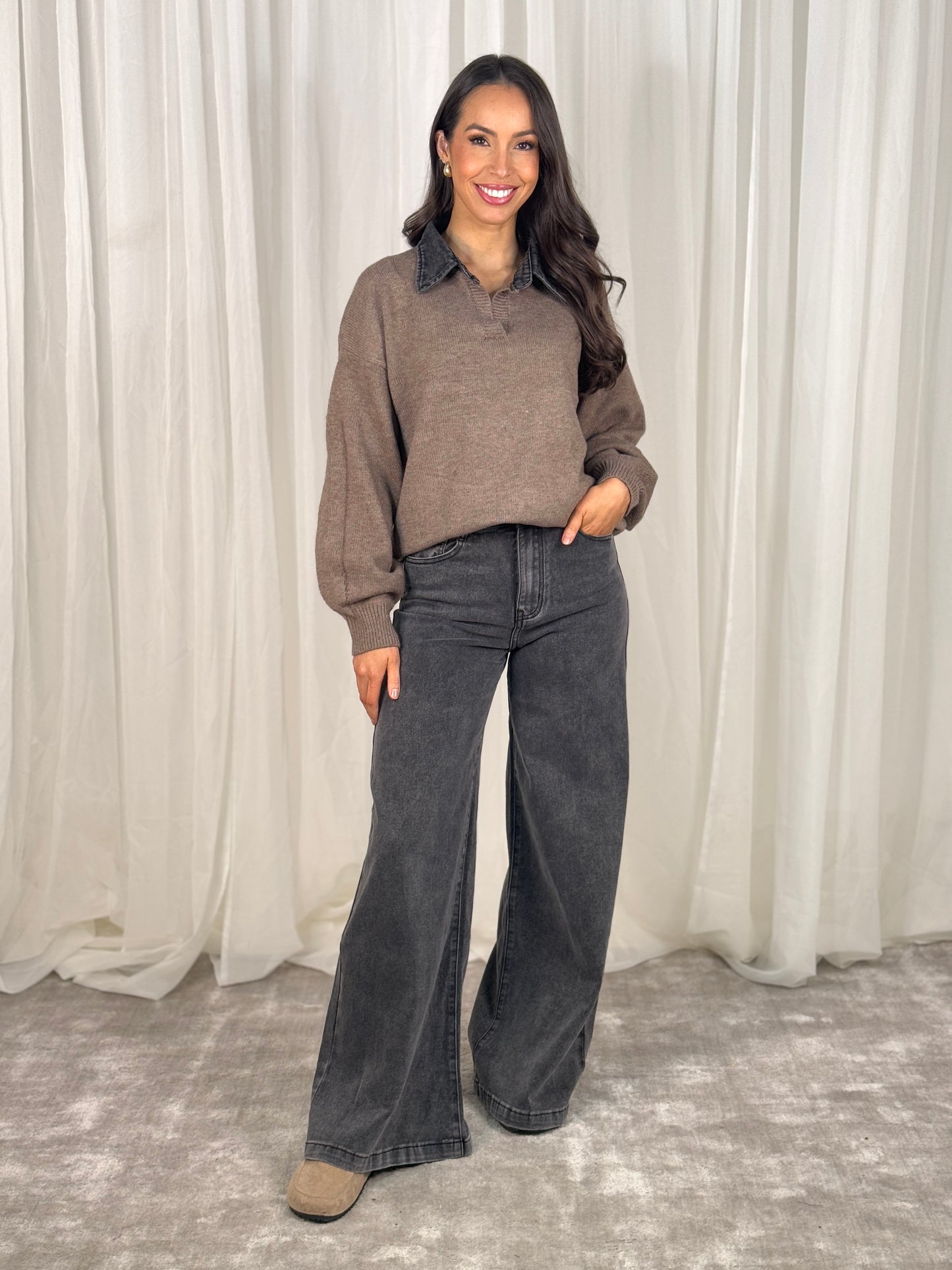 Lynne Extra Wide Leg Jeans In Grey Wash