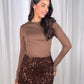 Kendra Fine Sequin Mini Skirt In Chocolate