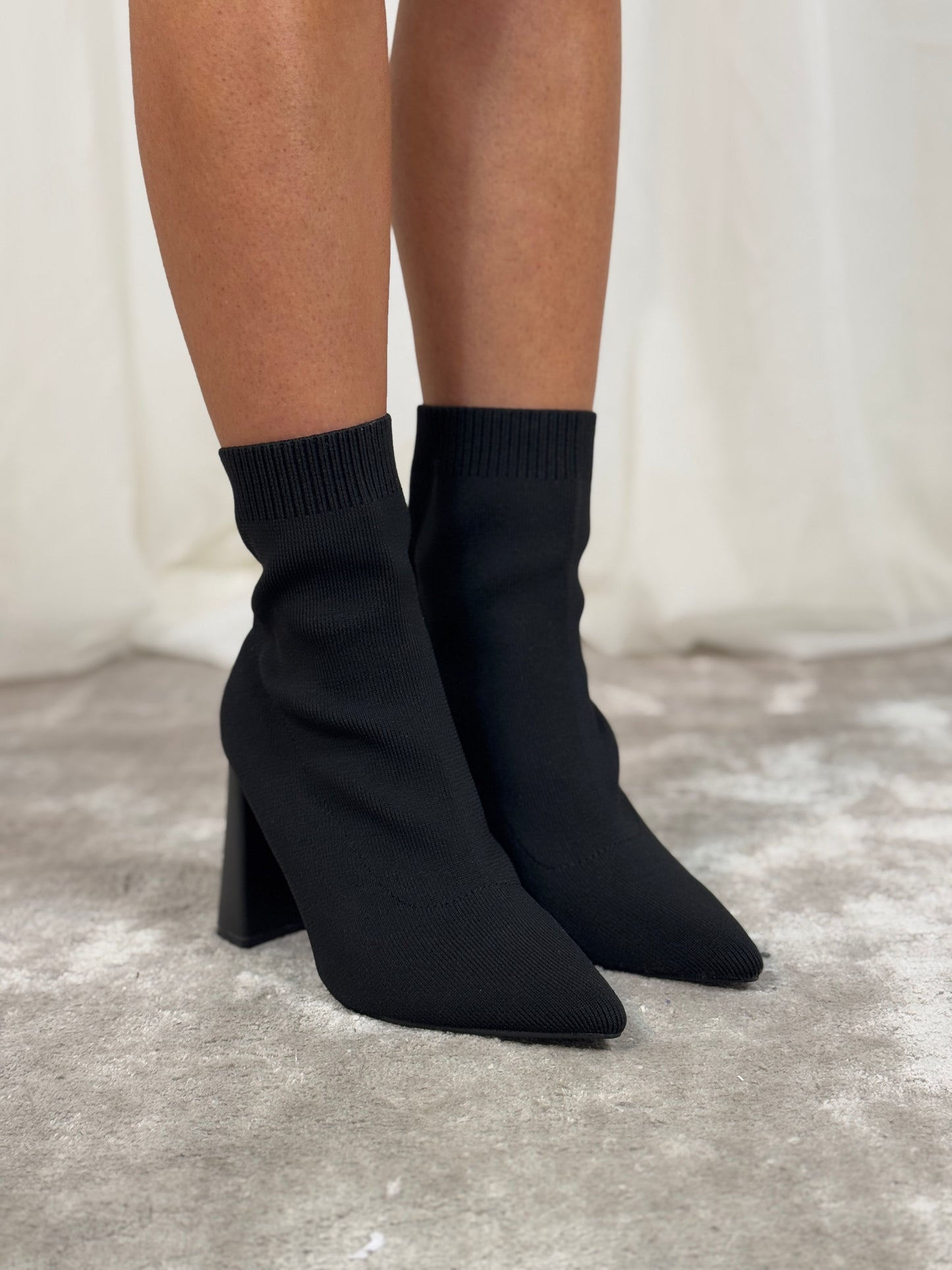 Cathy Heeled Sock Boot In Black