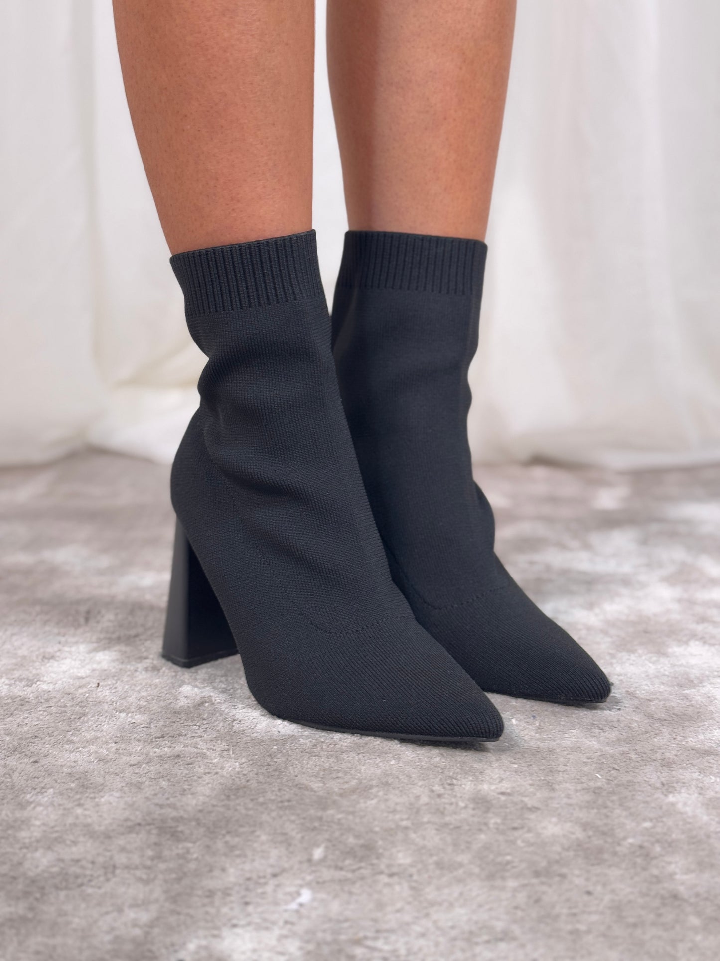 Cathy Heeled Sock Boot In Black