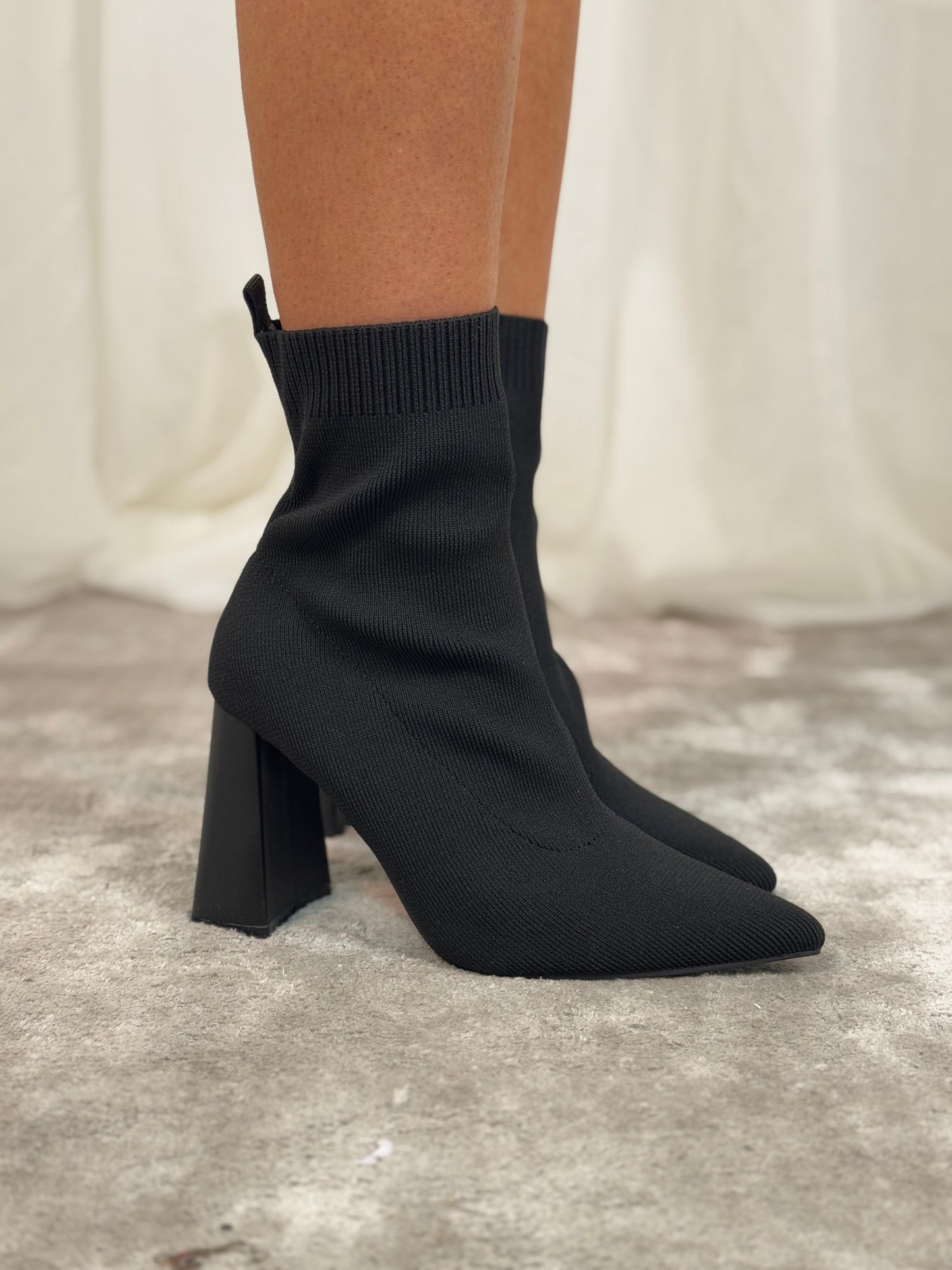 Cathy Heeled Sock Boot In Black