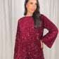 Kendra Bow Detail Sequin Dress In Bordeaux