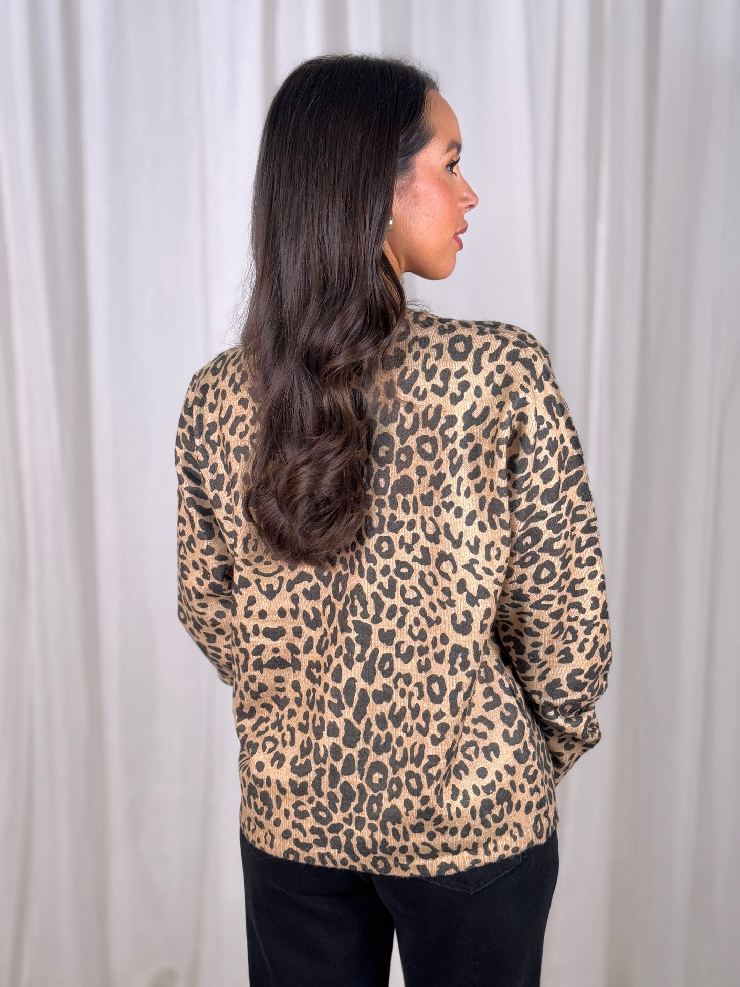 Kendra Leopard Print Cardigan In Camel