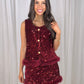 Polly Faux Fur Trim Sequin Skirt In Wine