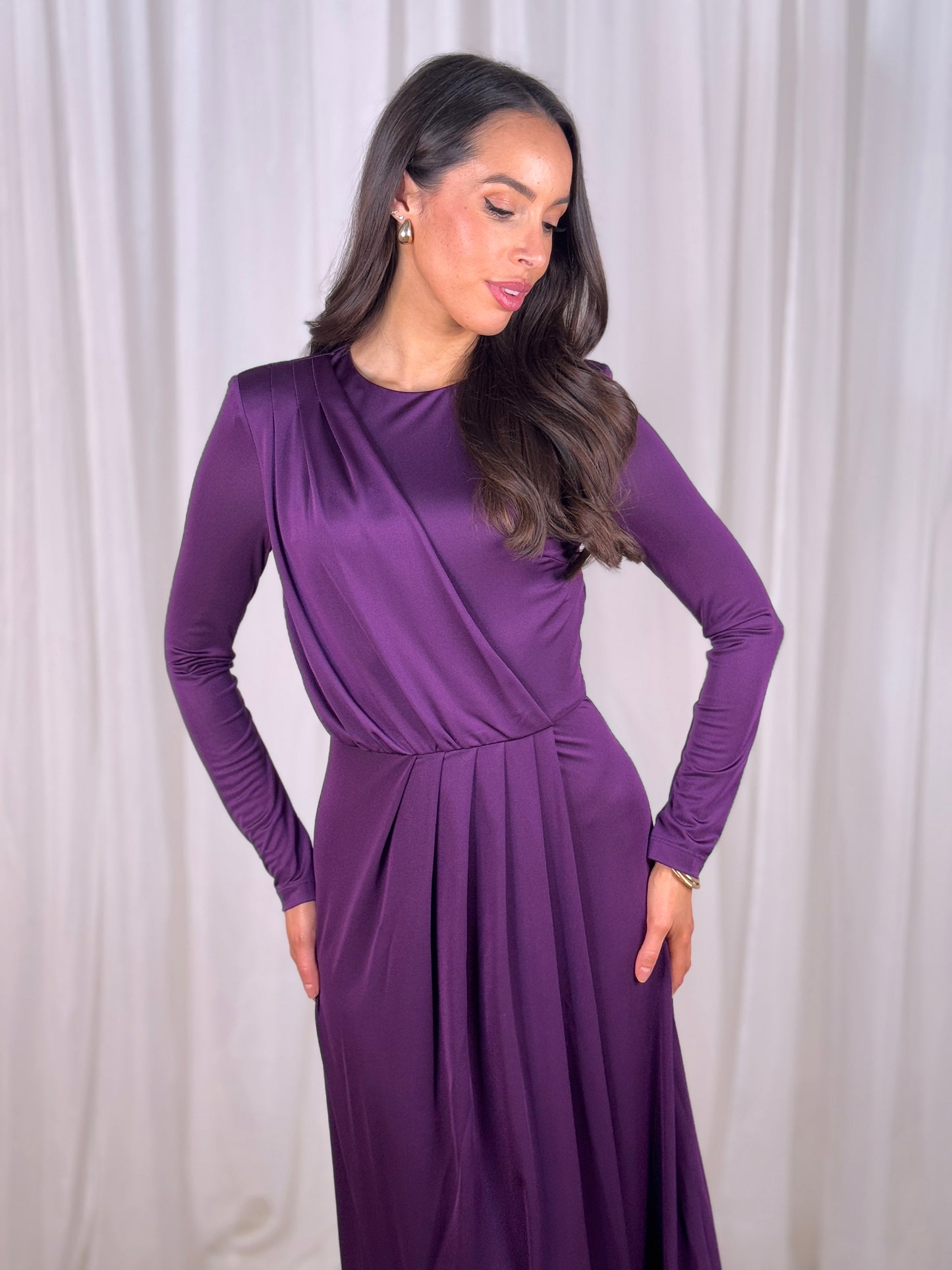 Sophia Drape Front Maxi Dress In Plum