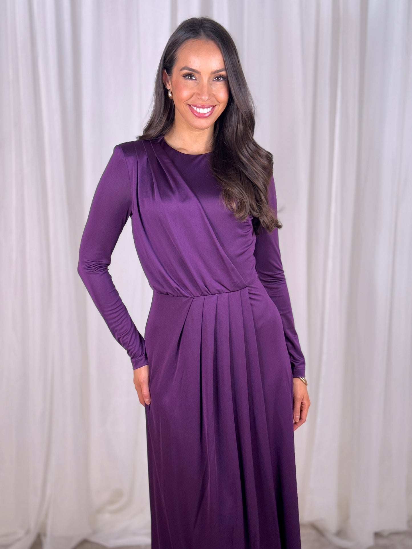 Sophia Drape Front Maxi Dress In Plum