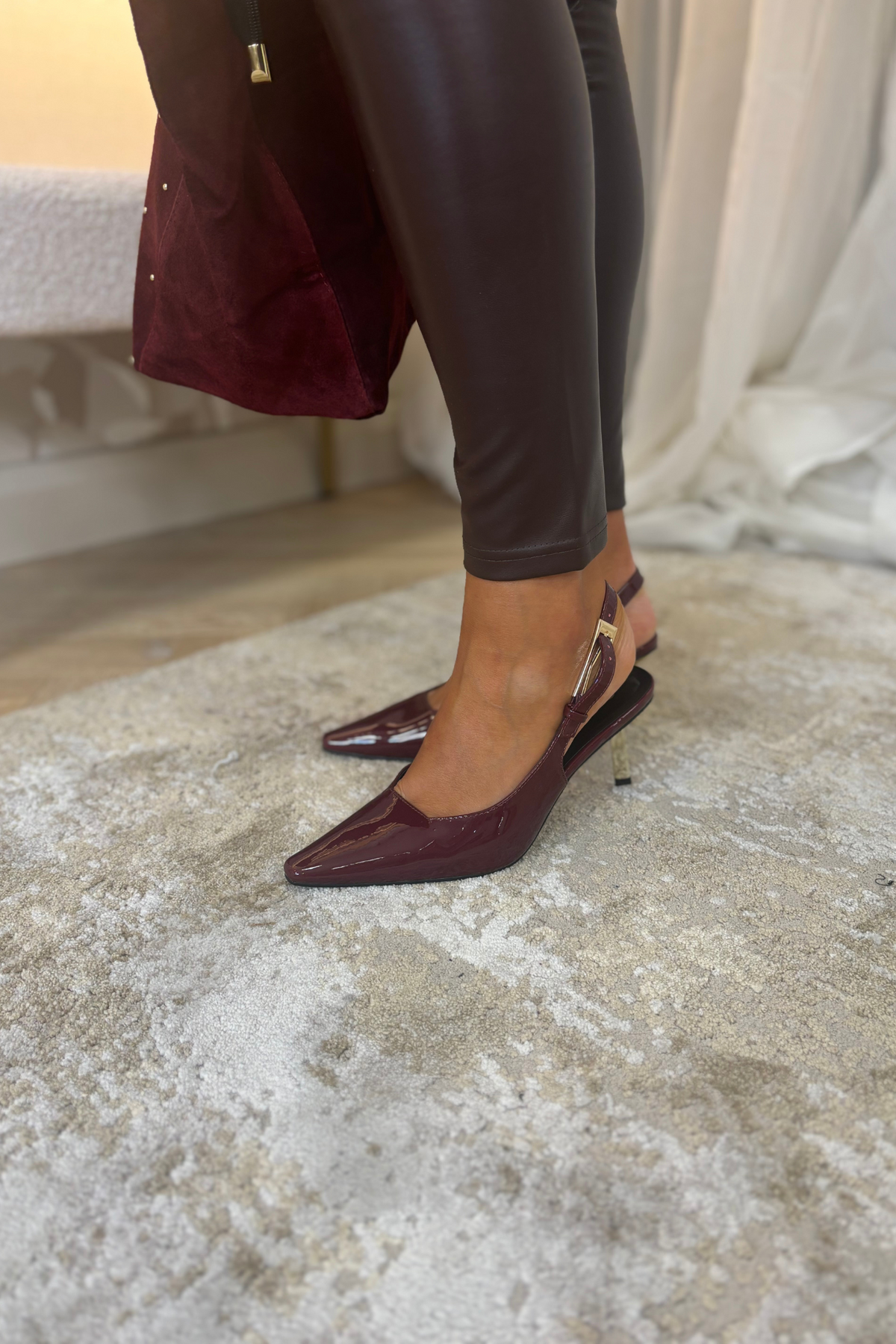 Cathy Patent Slingback In Wine Red