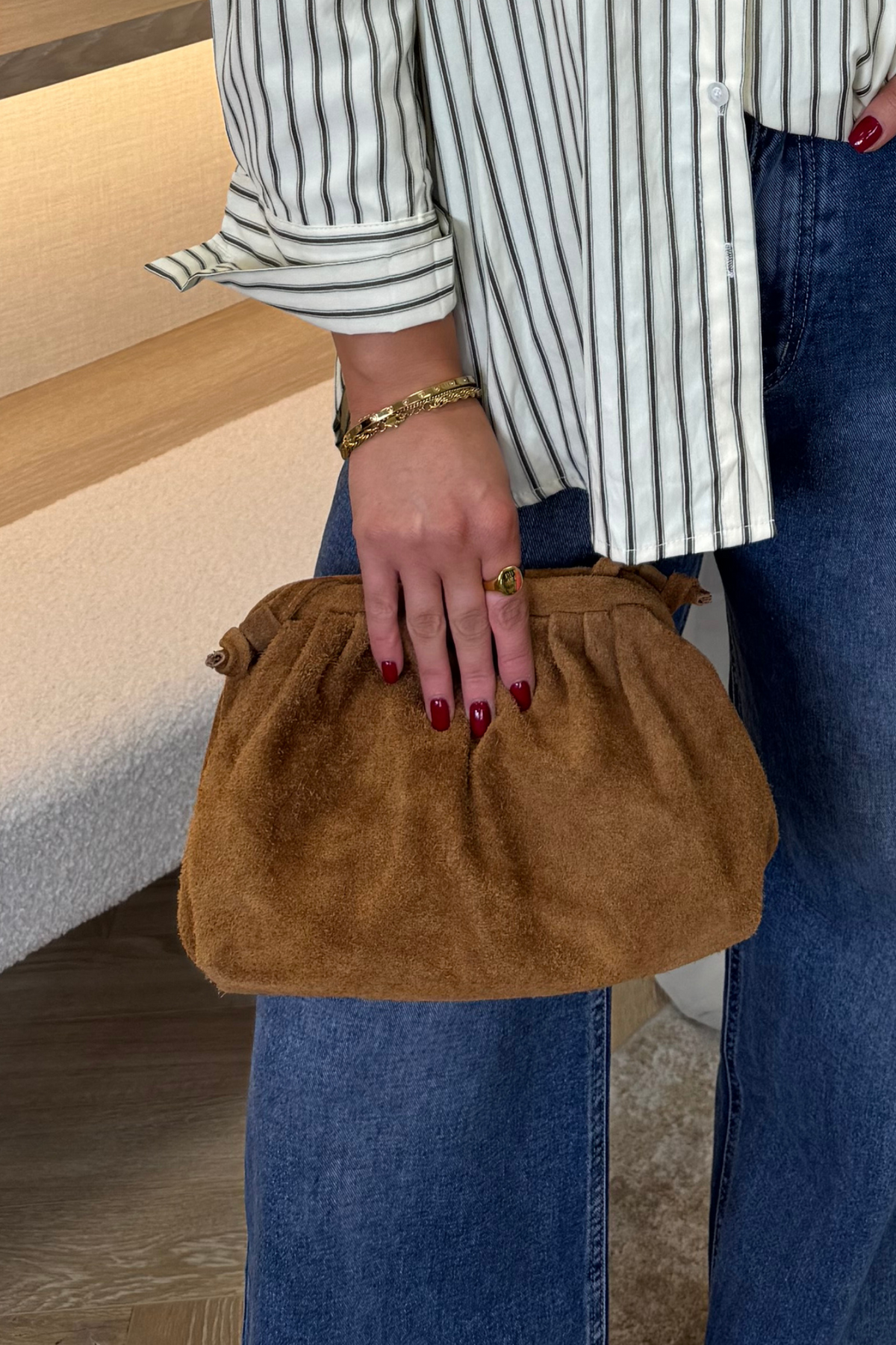 Polly Suede Clutch Bag In Camel