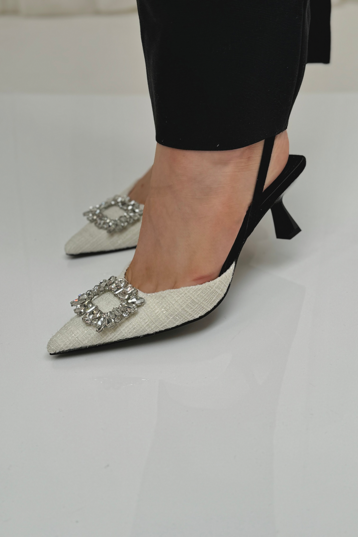 Cathy Diamanté Slingback In Cream