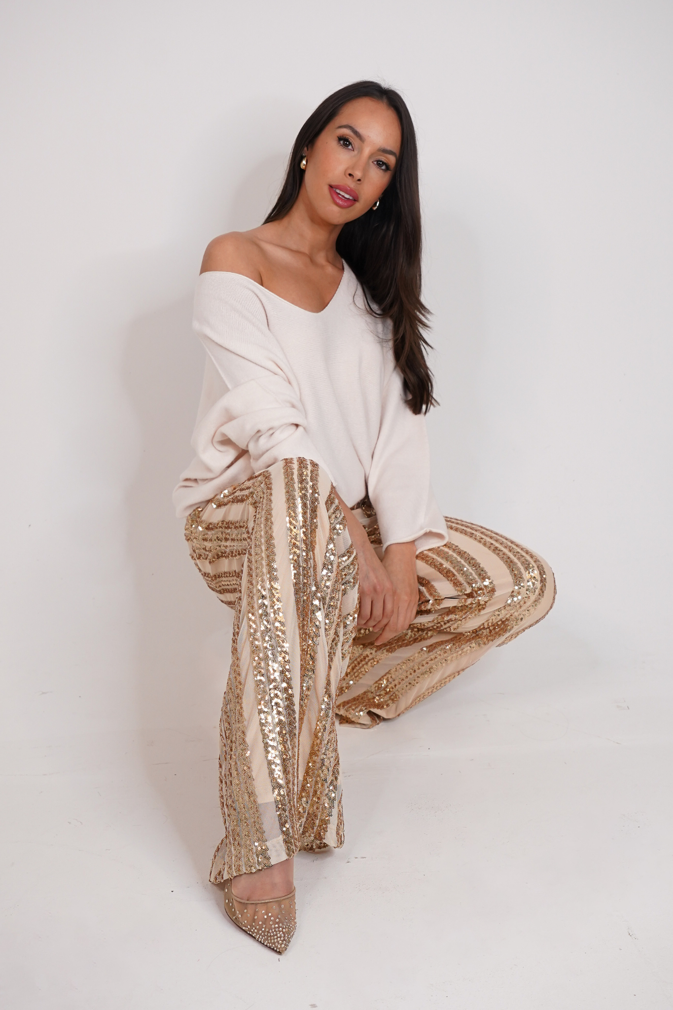 Love Laura Sequin Trouser In Champagne