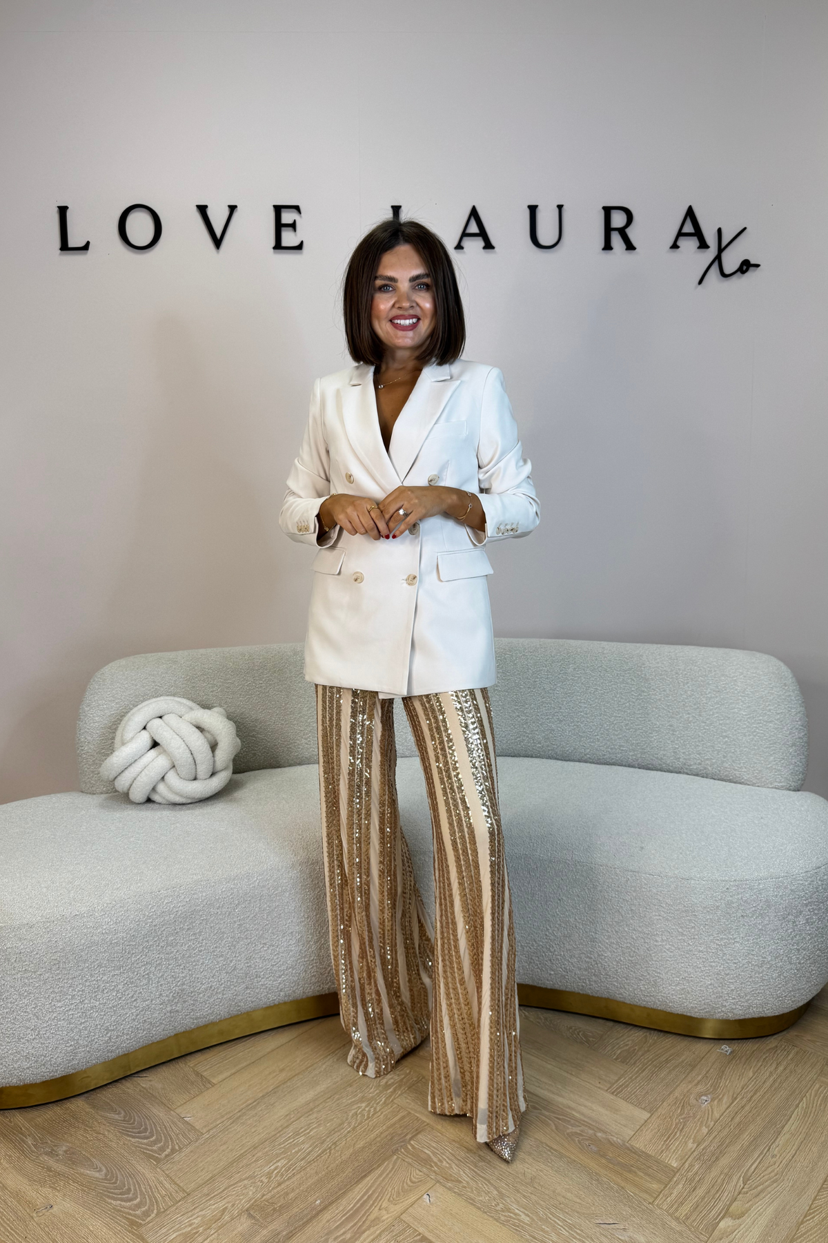 Love Laura Sequin Trouser In Champagne