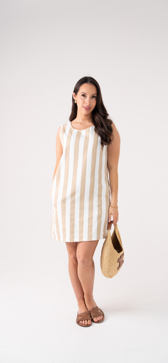 Kiera Stripe Dress In Coffee