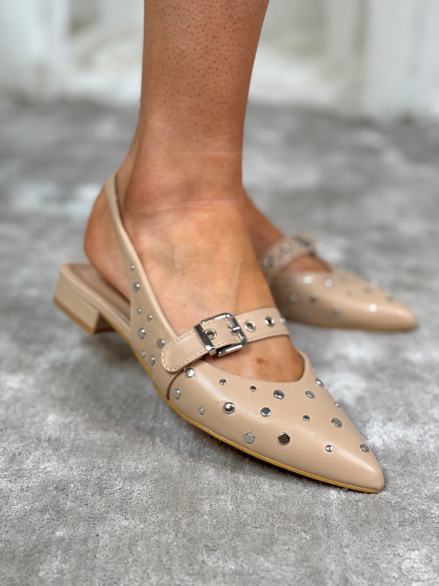 Cathy Embellished Buckle Flats In Neutral