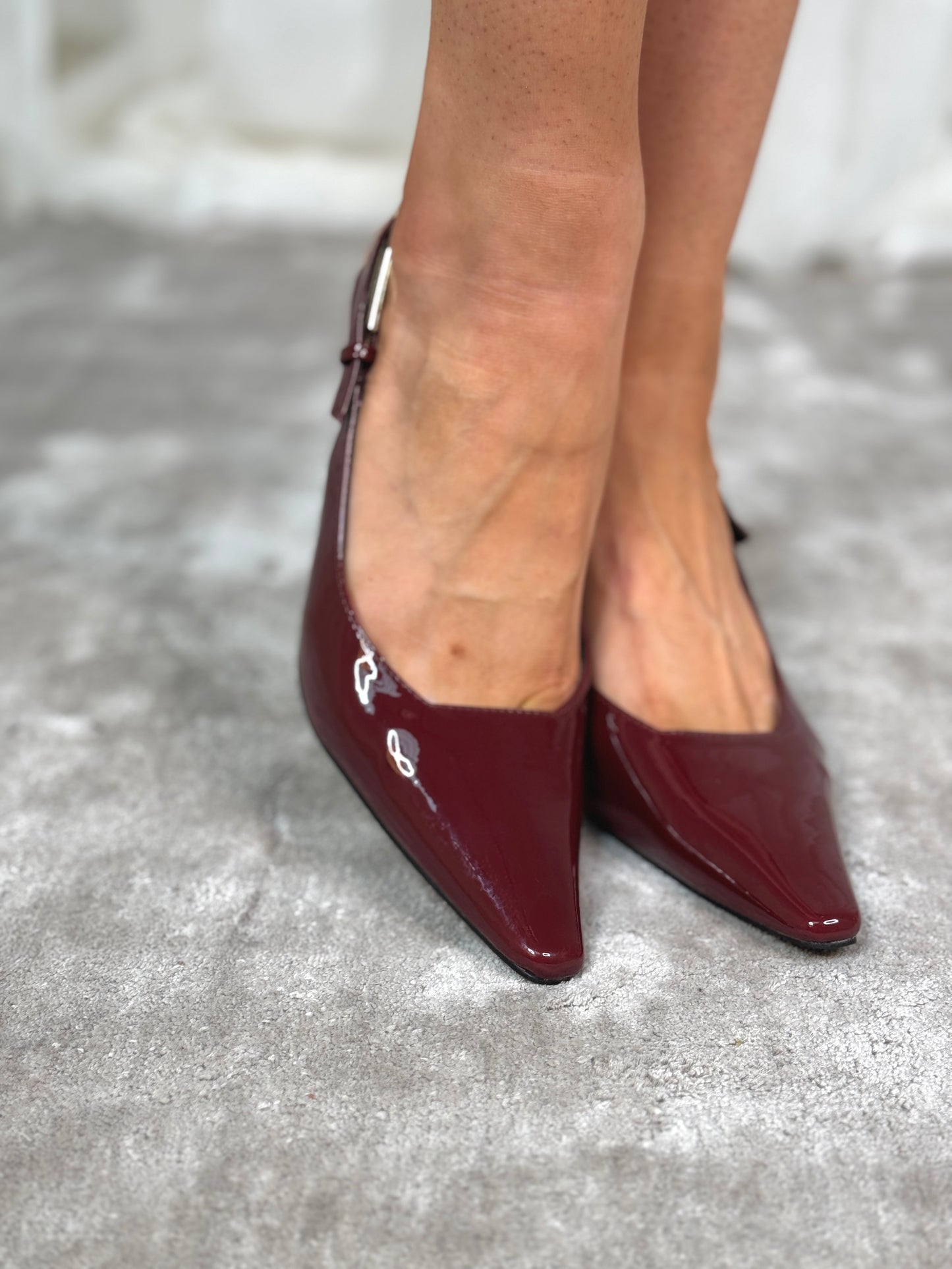 Cathy Patent Slingback In Wine Red