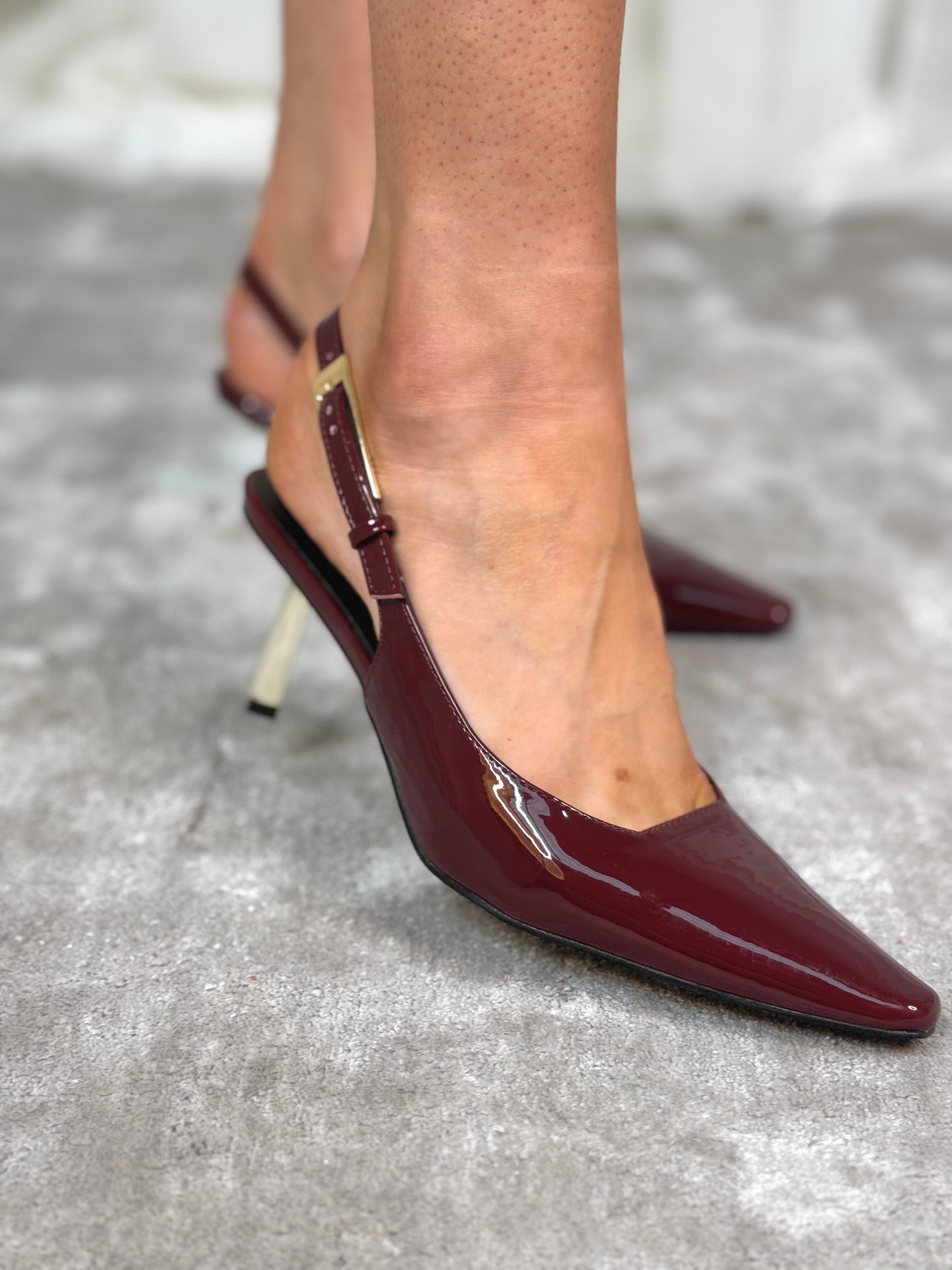 Cathy Patent Slingback In Wine Red