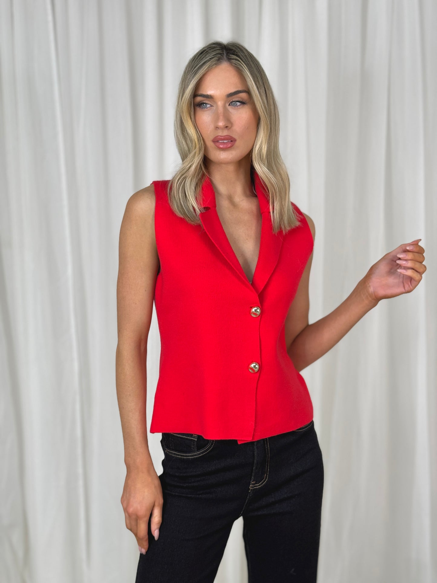 Kendra Collared Waistcoat In Red