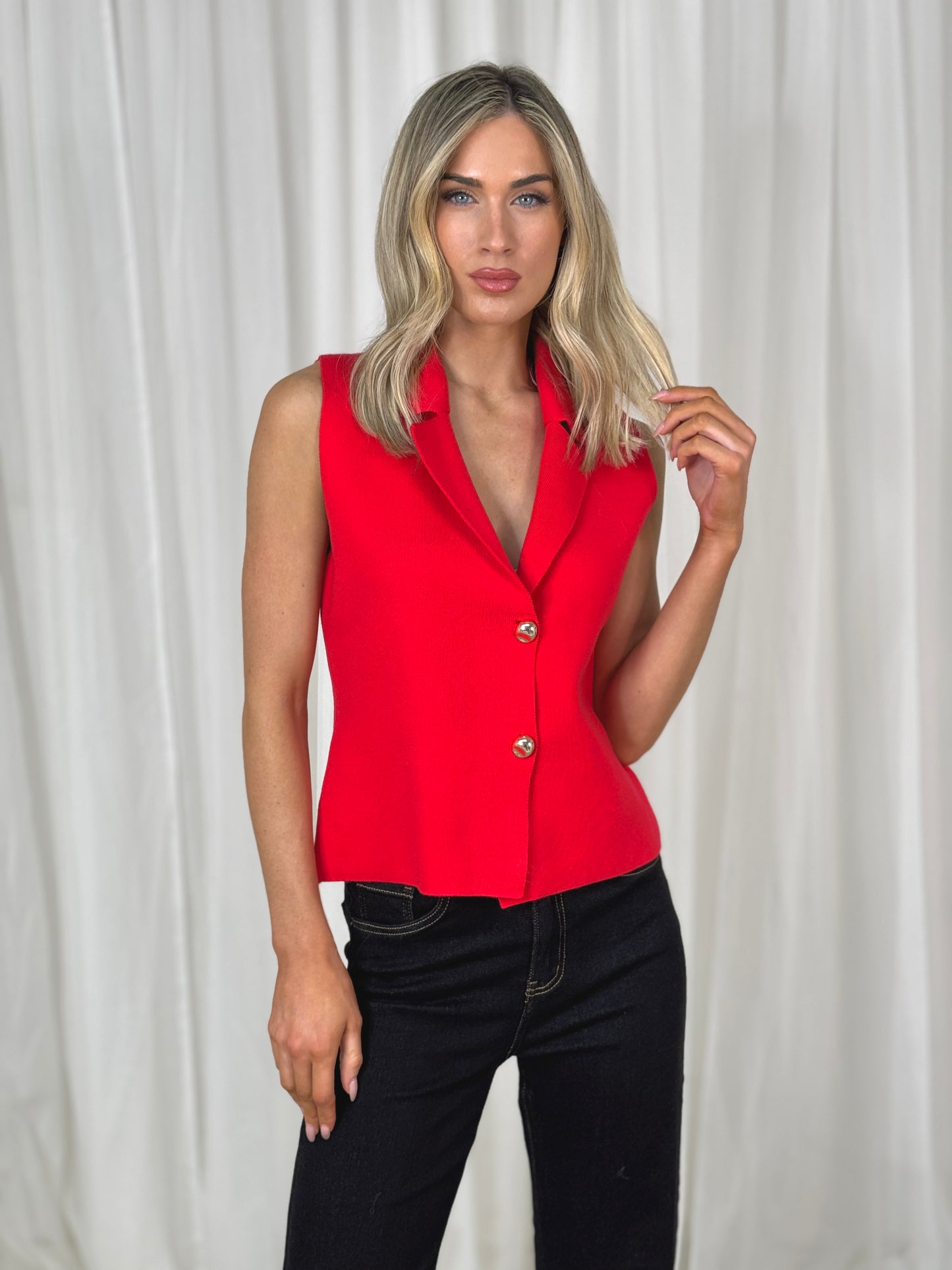 Kendra Collared Waistcoat In Red