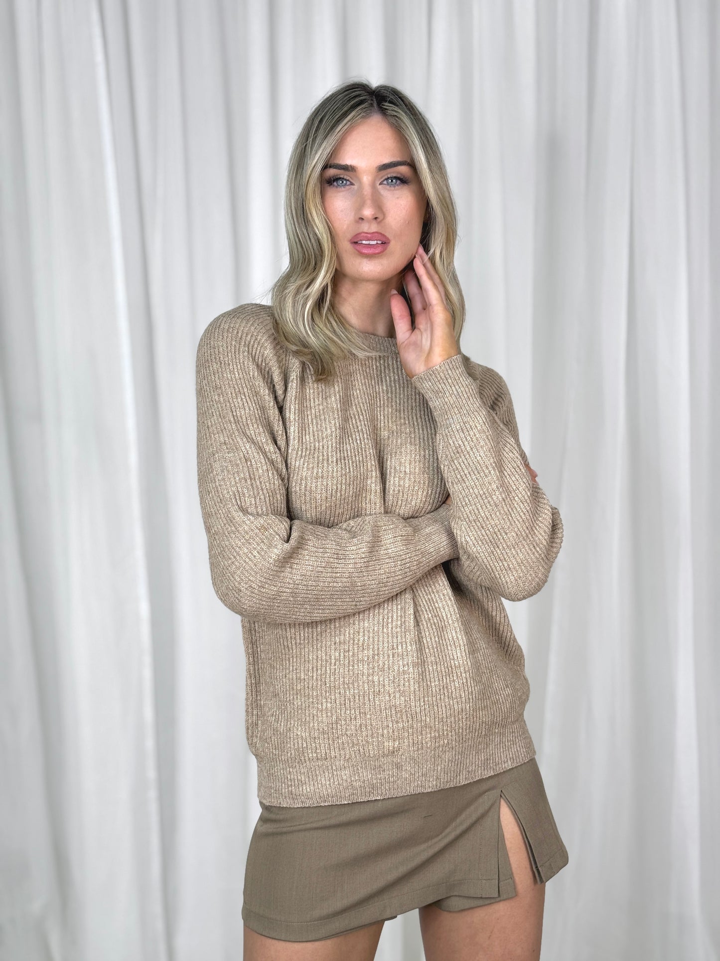 Kiera Ribbed Jumper In Taupe