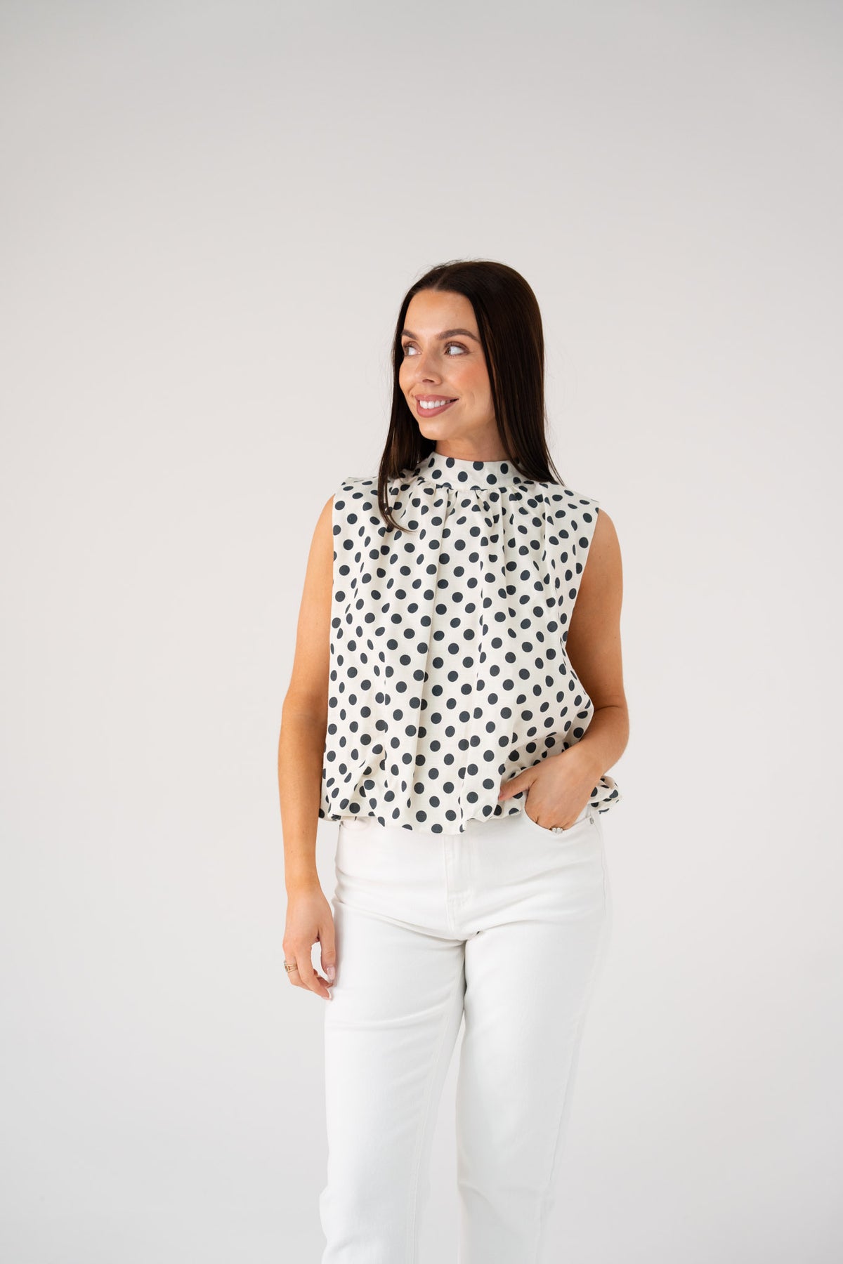 Iris Bow Detail Spotted Top In Black
